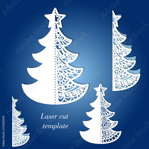 Основные RGBChristmas tree, laser cutting. Template suitable for greeting cards, invitations, menu, interior decorative elements.