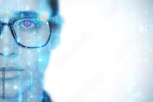 Composite image of woman wearing spectacles