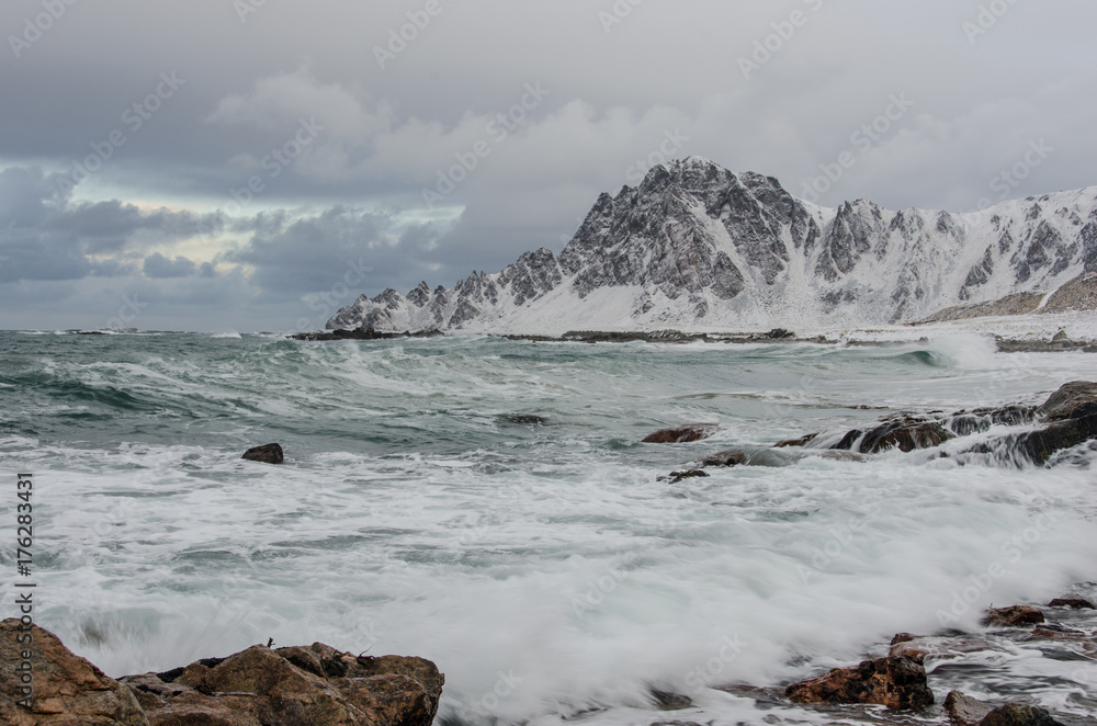 Sea on the coast of Andenes in Norway in winter
