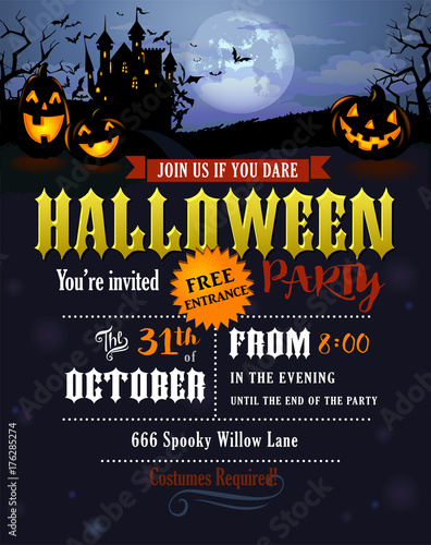Halloween party invitation with Dracula castle