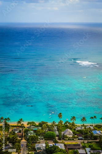 Aerial View of Beachfront Homes on Oahu From Lanikai Pillbox Trail