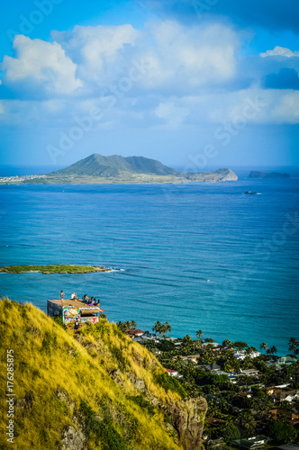 Panorama View of the Green Mountains and Hawaiian Coast From Lanikai Pillbox Trail