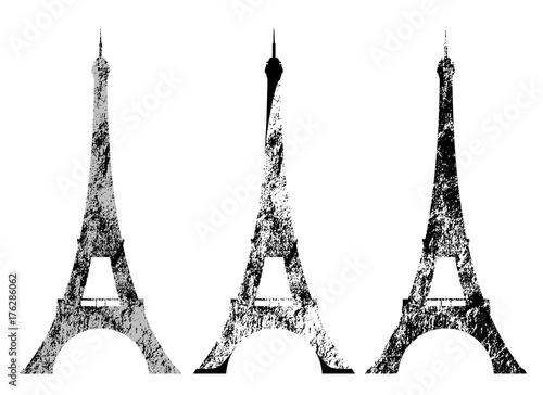 eiffel tower grunge style silhouette - tourism and sightseeing in france vector design set