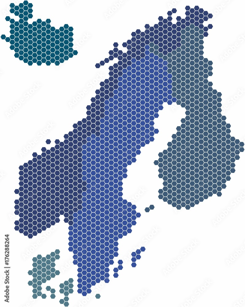 Fototapeta premium Hexagon shape Nordic counties map on white background. Vector illustration.