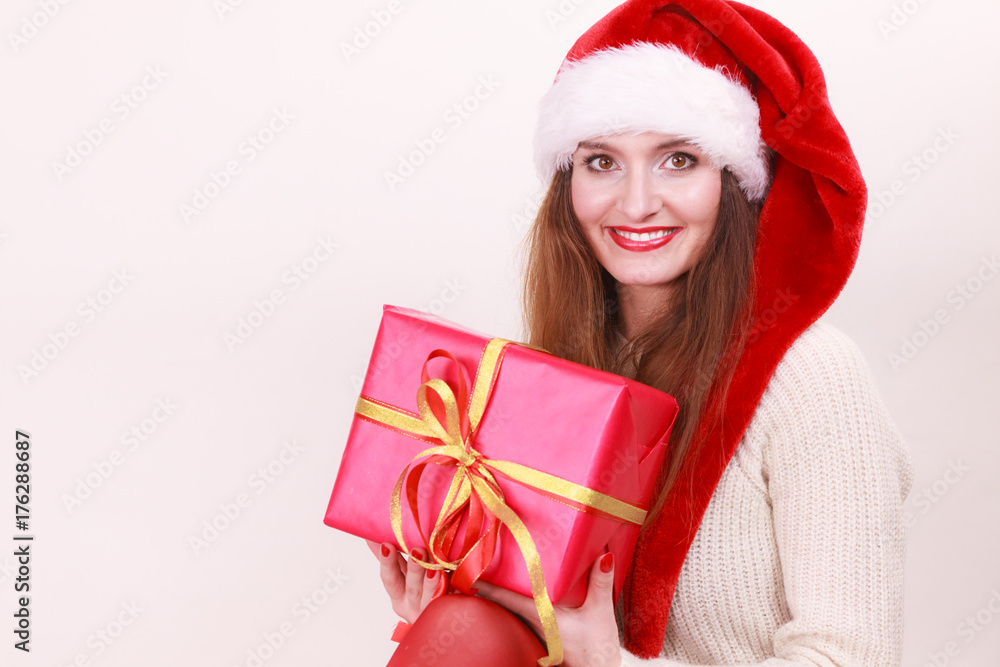 Woman holding gift box. Christmas time Woman holding gift box. Christmas time