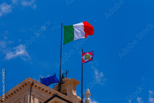 Rome. The Italian flag on the Quirinale Palace.