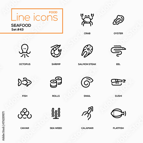 Seafood concept - line design icons set