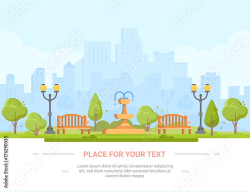 City park - modern vector illustration with place for text