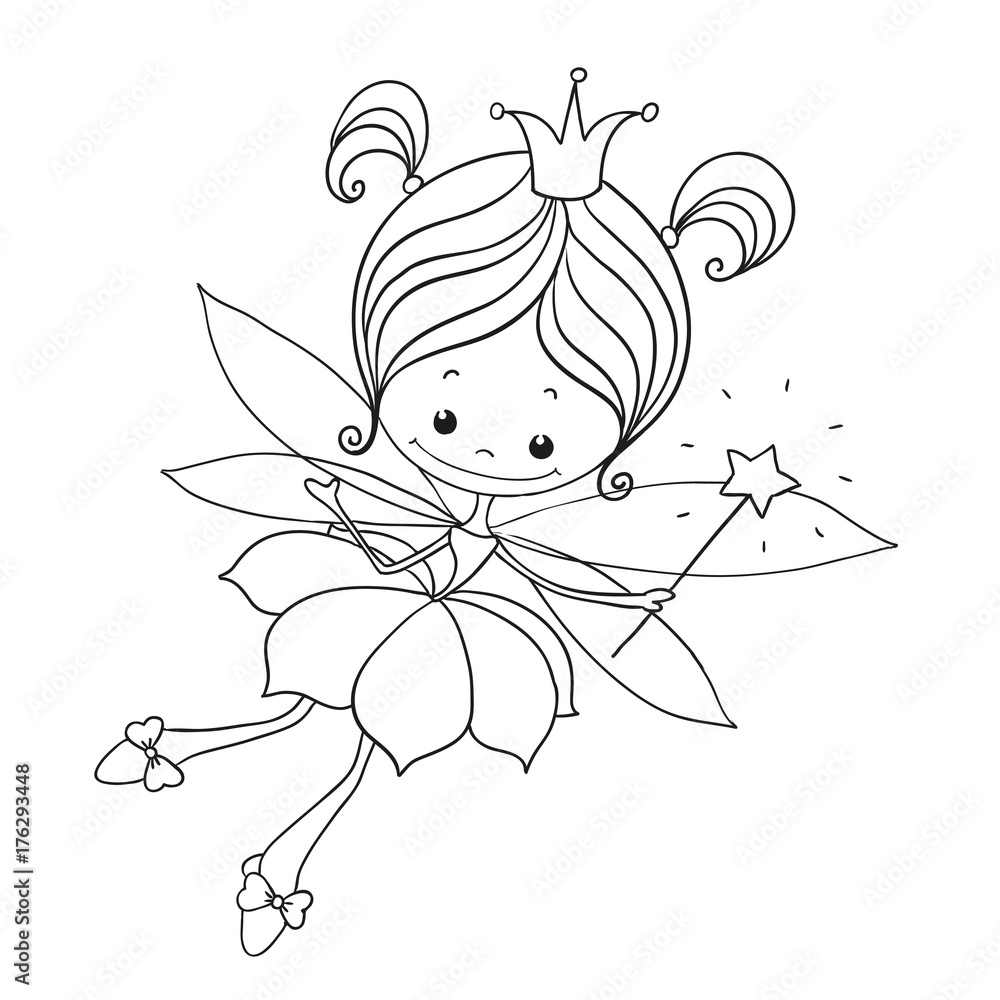 Lovely character doodle. Fairy cartoon for coloring books. Cute ...