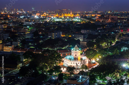 Wallpaper Mural Bangkok city - Phra Sumen Fort  with the Grand Palace and EMERALD BUDDHA  WAT PHRA KAEW in Bangkok cityscape at night , landscape bangkok Thailand Torontodigital.ca