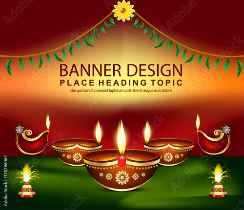 Diwali Festival Of Lights Red Background DIwali Holiday Shiny Banner With  Diya Lamp Candles Bunting Flags And Rangoli Vector Illustration Royalty  Free SVG Cliparts Vectors And Stock Illustration Image 108061418