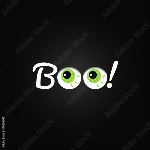 Boo. Halloween lettering with eyes design background.