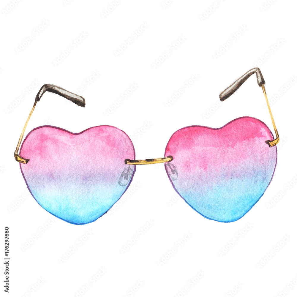 Effektivitet Svare Smuk kvinde Pink heartshaped sunglasses illustration drawing watercolor blue gradient summer  glasses Stock Illustration | Adobe Stock