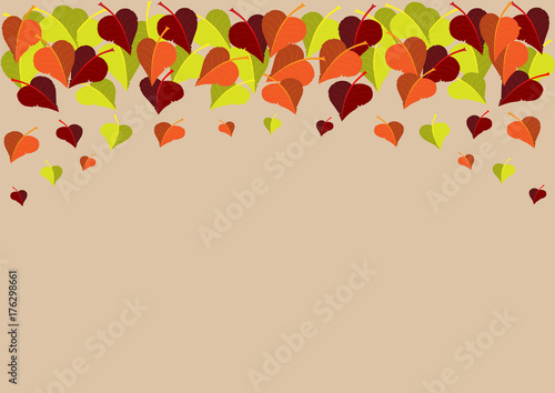 colorful leaves falling from the top edge of list autumn background
