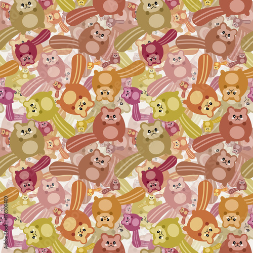 Crazy squirrel mess pattern. Pattern illustration of a Autumn kawaii mess of little cute squirrel with cat faces.  All this joy is needed for the celebration of Autumn’s arrival.
