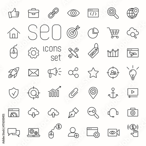 seo, developement, website optimization black thin line icons se