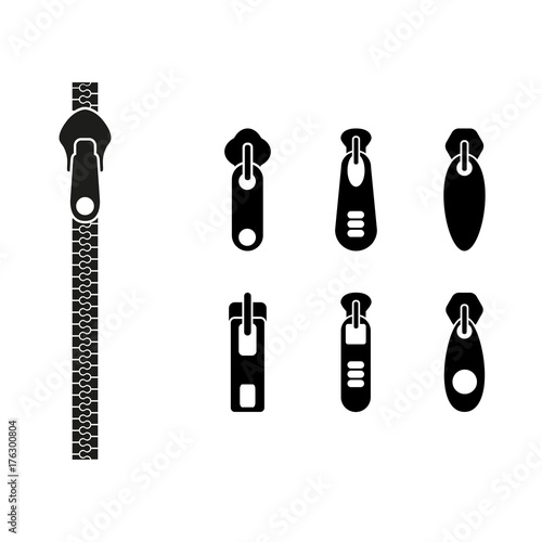Vector icon open zipper, fastener. Set of zipper. Metal zip.
