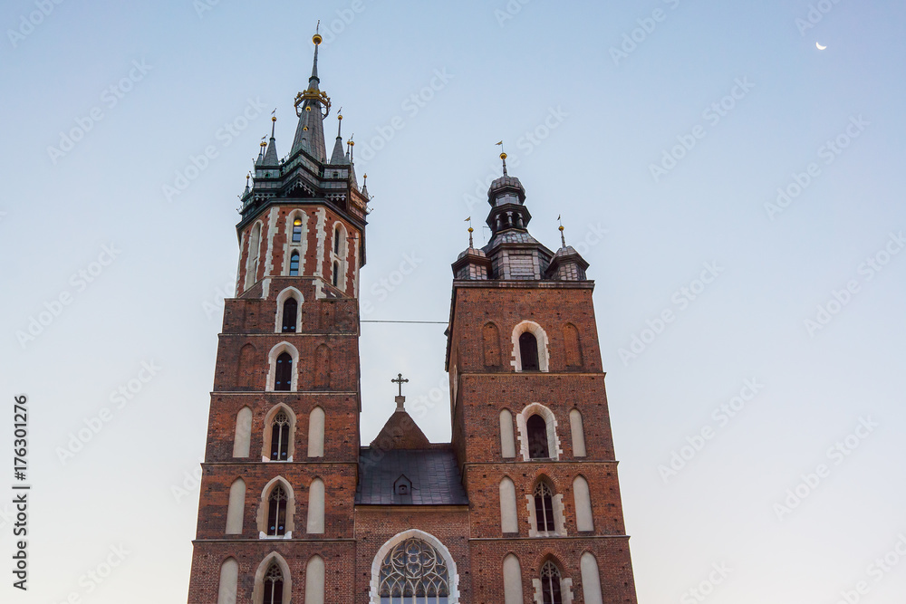 Towers of the Saint Mary's Church in Krakow
