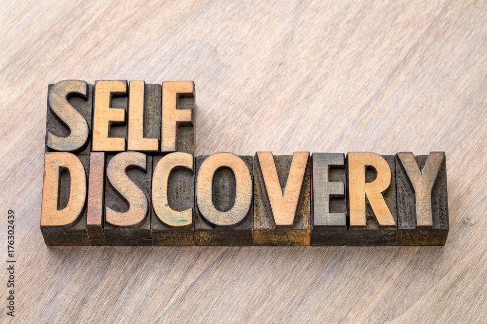 Fototapeta premium self discovery word abstract in wood type