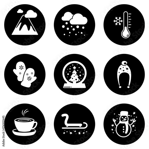 Set of simple icons on a theme winter  vector  design  collection  flat  sign  symbol element  object  illustration  isolated. White background