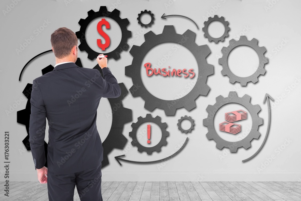 Composite image of business man writing with chalk Composite image of business man writing with chalk