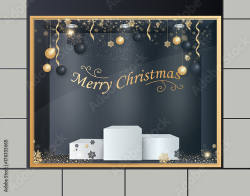 Christmas Shop window. Vector illustration.