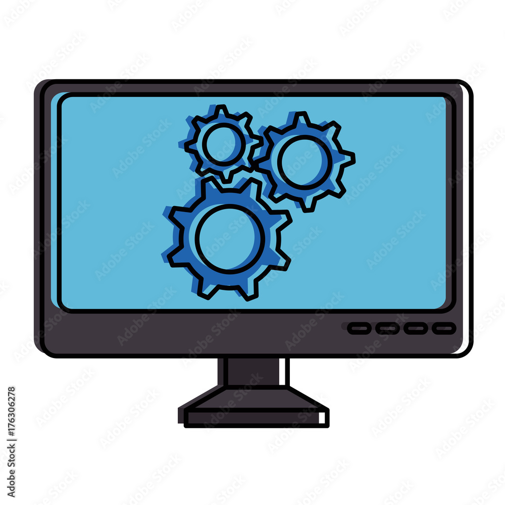 computer display with gears machine vector illustration design computer display with gears machine vector illustration design