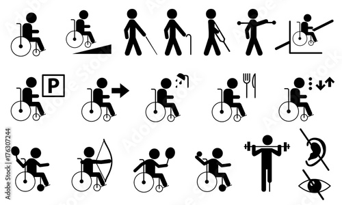 Set of disabled people icon black