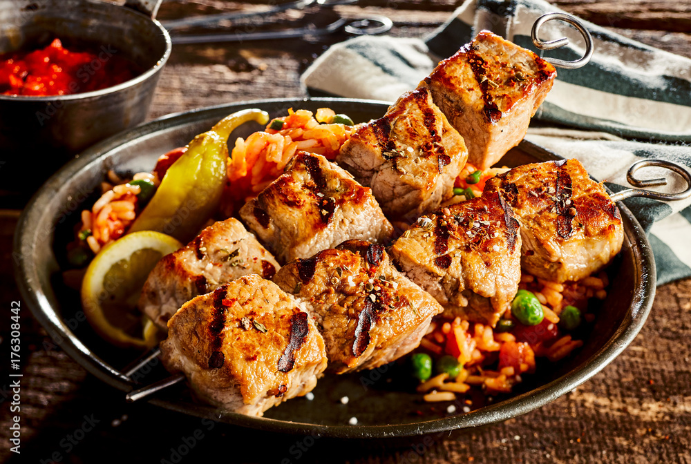 Tasty barbecued kebabs with lean tender meat Tasty barbecued kebabs with lean tender meat