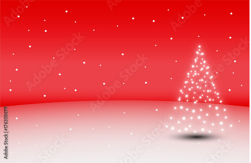Sfondo natalizio con albero di stelle illuminato e neve