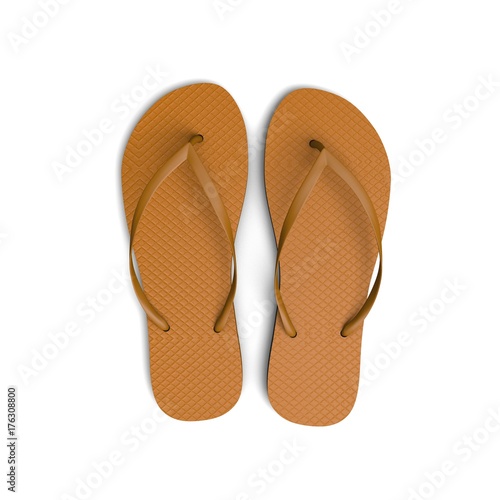 Orange flip flop sandals on a white background. 3D Rendering