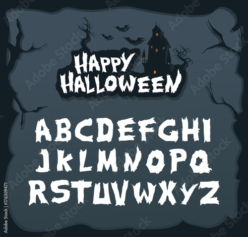 Hand drawn script font for halloween and spooky subjects. Unique creepy font in vector format