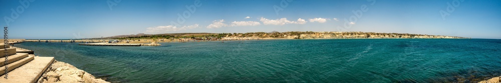 Panorama of Aluminos coastline, Secret Paradise beach and Marina, Cyprus