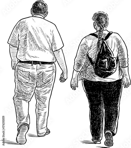 A pair of townspeople on a stroll