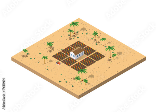 Isometric view of a desert farm