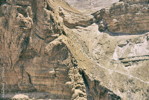 Top view from Masada fortress to the Judaean desert and the Dead Sea