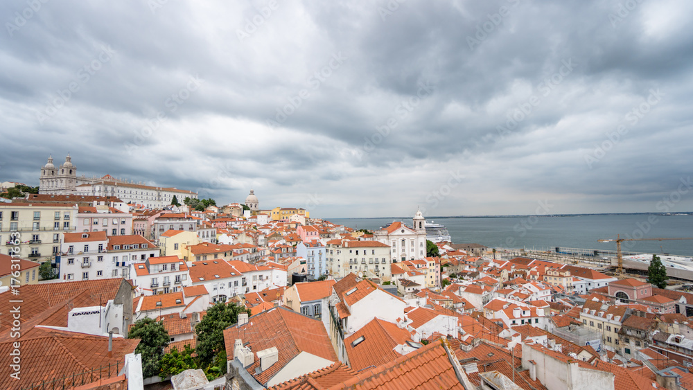 Cityscape Architecture Panoramic Outdoor view of Portas do Sol viewpoint, Lisbon Portugal