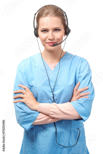 Young female receptionist w...
