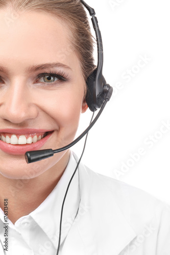 Young female receptionist w...