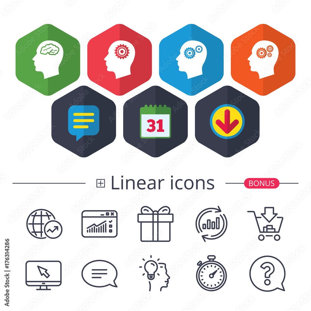 Head with brain icon. Male human symbols. Head with brain icon. Male human symbols.
