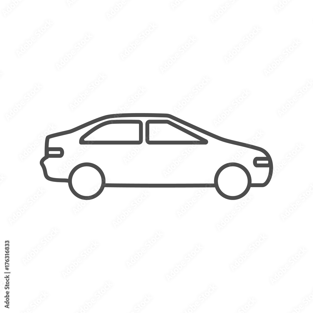Car automobile icon outline silhouette on white background. Ground transport.