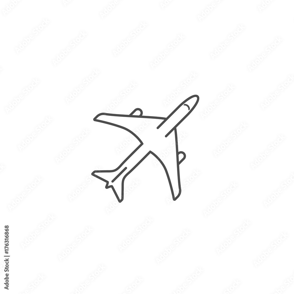 Airplane icon outline silhouette on white background. Air transport.