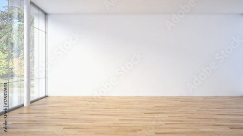 Modern bright living room, white wall. 3D rendering illustration
