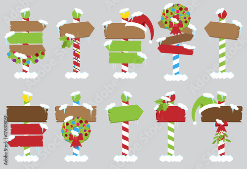 Cute Vector Collection of North Pole Signs or Christmas and Winter Themed Signs