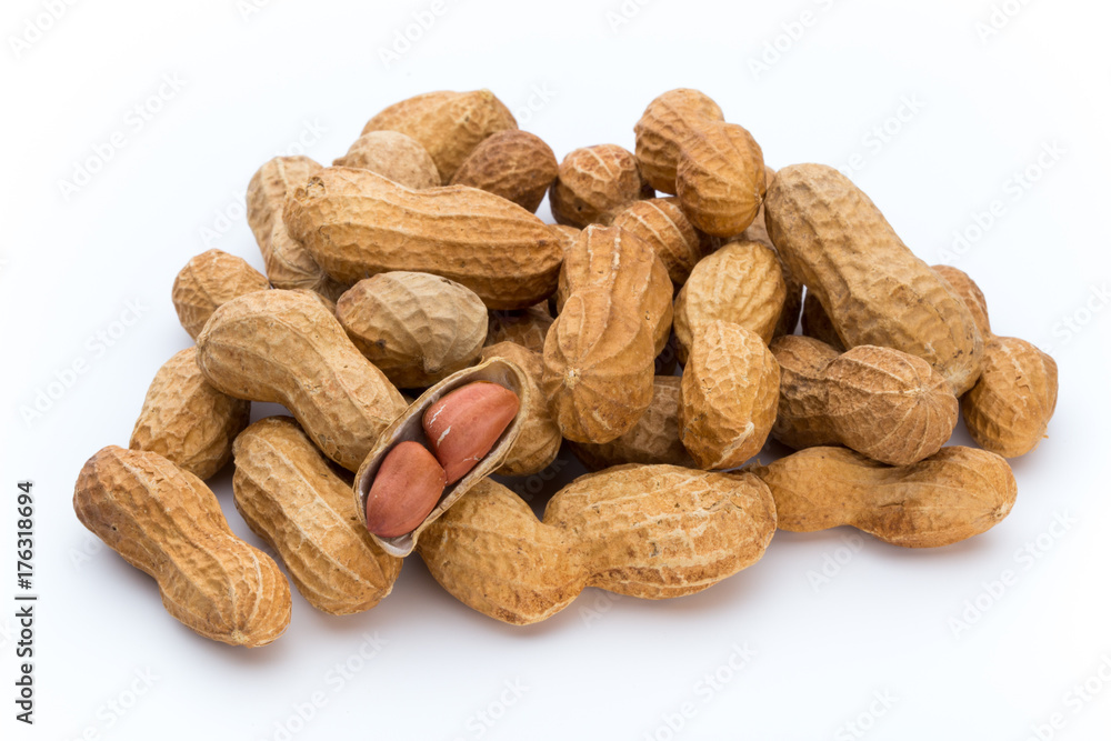 Dried peanuts on the white background. Dried peanuts on the white background.