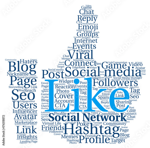 Words cloud Social Network concept, thumb up shape.