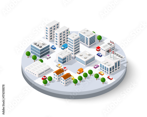 Isometric city with skyscrapers