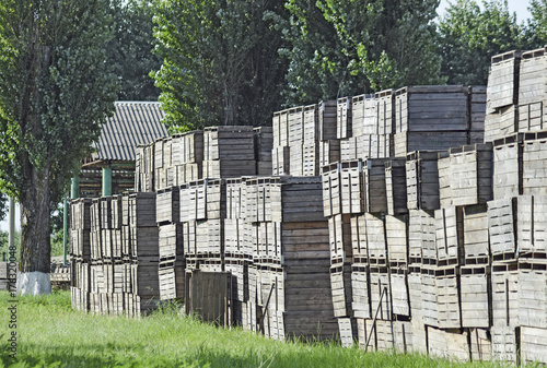 Wooden boxes stacked together