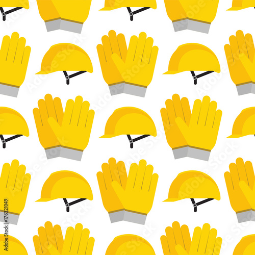 Yellow plastic helmet or construction safety hard hat engineer head safe equipment seamless pattern vector illustration.