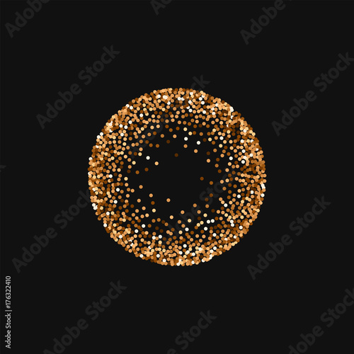 Red round gold glitter. Small round frame with red round gold glitter on black background. Outstanding Vector illustration.
